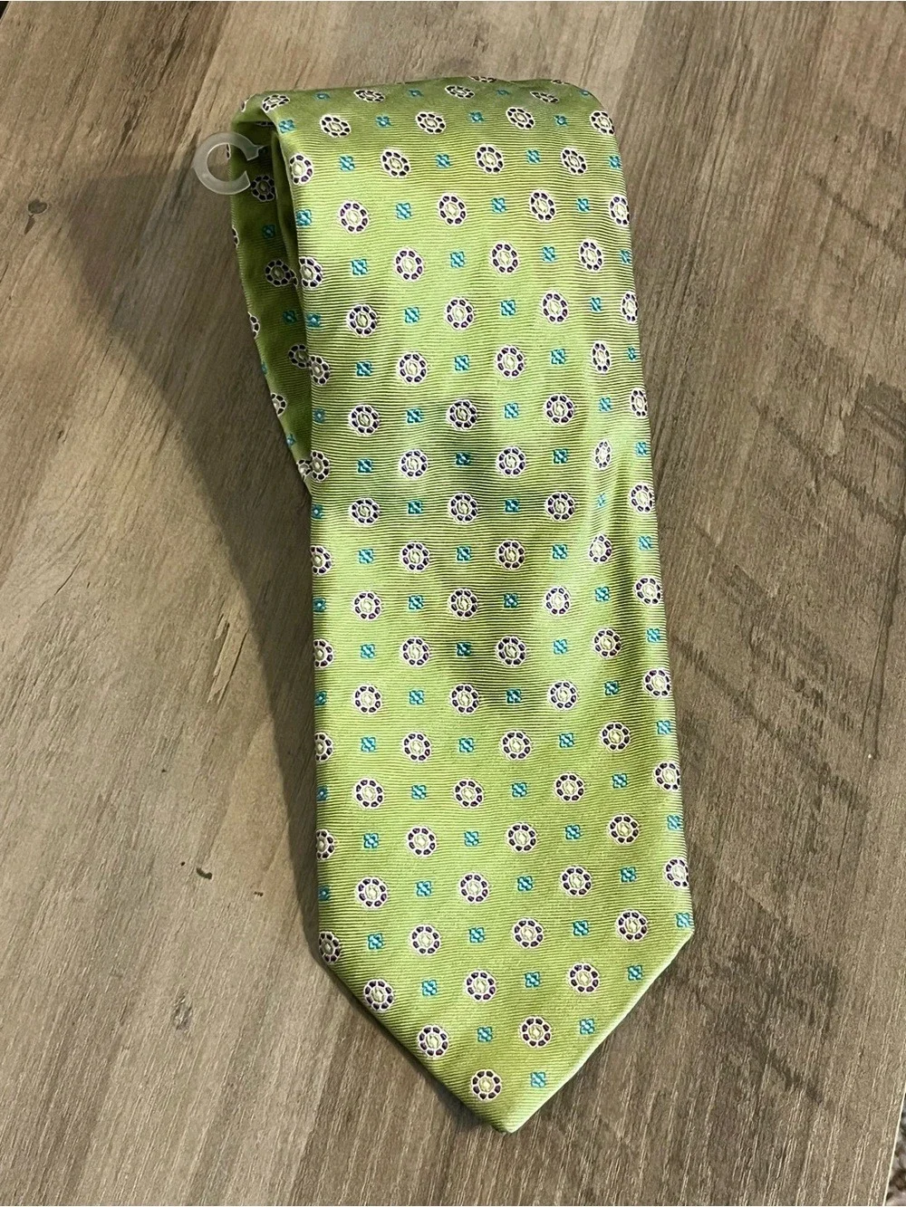 Altea Milano Green Silk Cotton Tie Italy Medallion Print Luxury Necktie NWOT